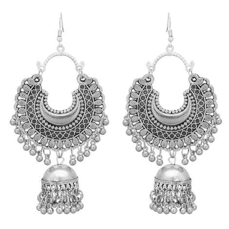Buy Crunchy Fashion Oxidised Silver Bohemian jhumka Earring - Purplle