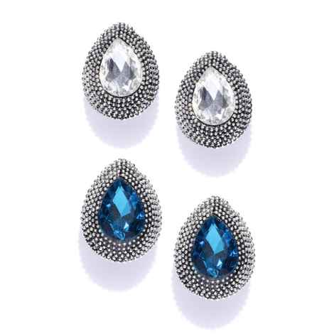 Buy Crunchy Fashion Deft Blue & White Crystal Stud - Purplle