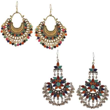 Buy Crunchy Fashion Multicolor Silver bohemian Brass Chandbali Earring - Purplle