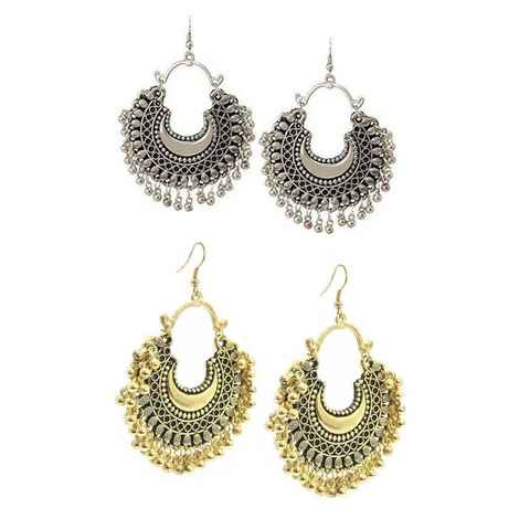 Buy Crunchy Fashion Oxidised Silver & Golden bohemian Earrings Combo - Purplle