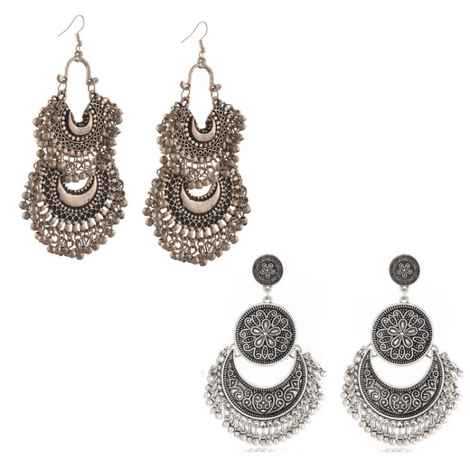Buy Crunchy Fashion Afghani Tribal Oxidised Silver bohemian Dangler Earring - Purplle