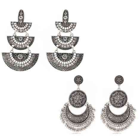 Buy Crunchy Fashion Oxidized Silver Fan Shaped Chandelier Earrings Combo - Purplle