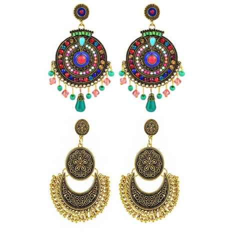 Buy Crunchy Fashion Bohemian Oxidized Silver Chandbali Multi-Color Beads Earrings - Purplle