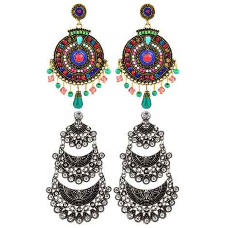 Buy Crunchy Fashion Bohemian The Tribal Muse Multi-Color Combo Earrings - Purplle