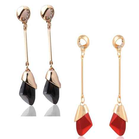 Buy Crunchy Fashion Black & Red Crystal Long Drop Earrings - Purplle