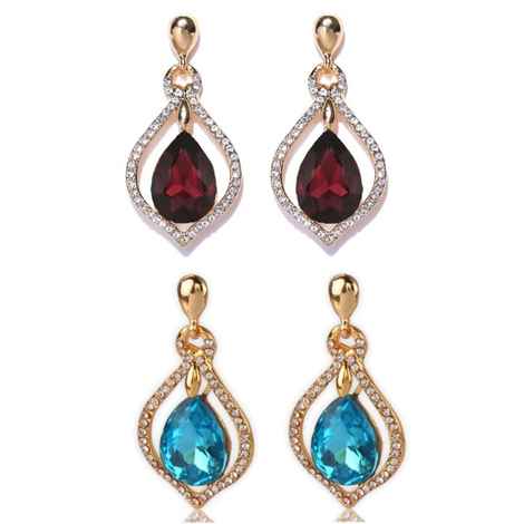 Buy Crunchy Fashion Missa Deep Brown & Sky-BlueCrystal Earrings - Purplle