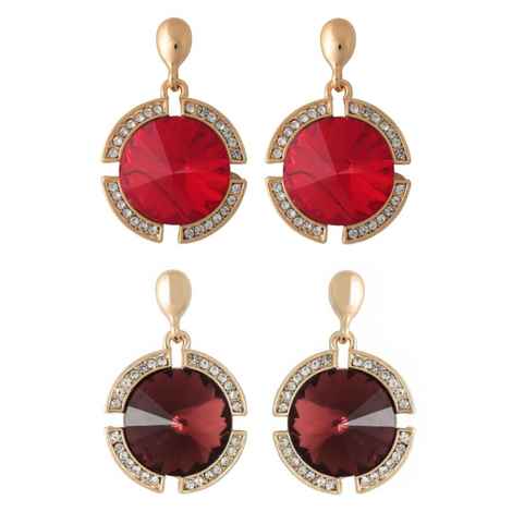 Buy Crunchy Fashion Red & Brown Crystal Drop Earring Combo - Purplle