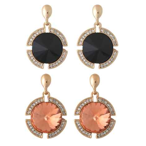 Buy Crunchy Fashion Peach & Black Crystal Drop Earring Combo - Purplle