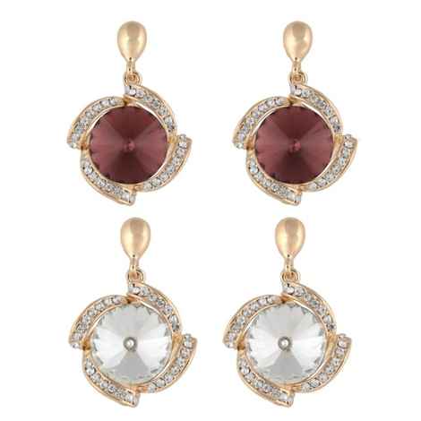 Buy Crunchy Fashion Brown & White Crystal Drop Earring Combo - Purplle