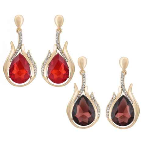 Buy Crunchy Fashion Red & Deep Brown Crystal metal Drop earring - Purplle