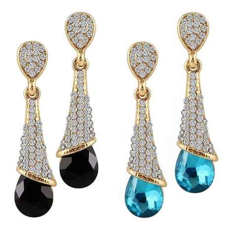 Buy Crunchy Fashion Crystalline Drops Blue-Black Earrings - Purplle