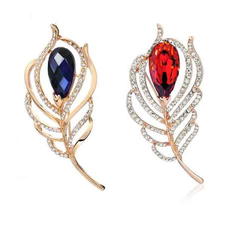 Buy Crunchy Fashion Red & Purplle Crystal Feather Leaf Brooch - Purplle