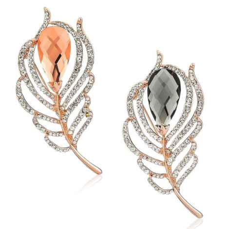 Buy Crunchy Fashion Peach & Grey Crystal Feather Leaf Brooch - Purplle