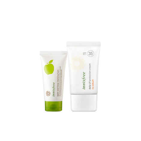 Innisfree Daily Uv Protection Cream No Sebum SPF35/Pa+++ + Innisfree Apple Seed Cleansing Foam (8 ml)