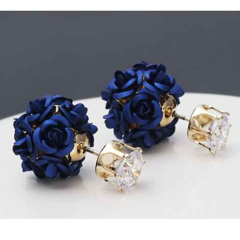 Buy Sukkhi Appealing Blue Rose Shape Two Sided Gold Plated Crystal Alloy Stud Earring - E81057 - Purplle