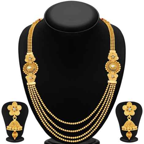 Sukkhi Stylish Gold Plated Wedding Jewellery Kundan Multi-String Necklace Set For Women
