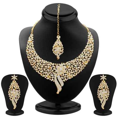 Sukkhi Splendid Gold Plated Wedding Jewellery Austrian Diamond Choker Necklace Set for Women