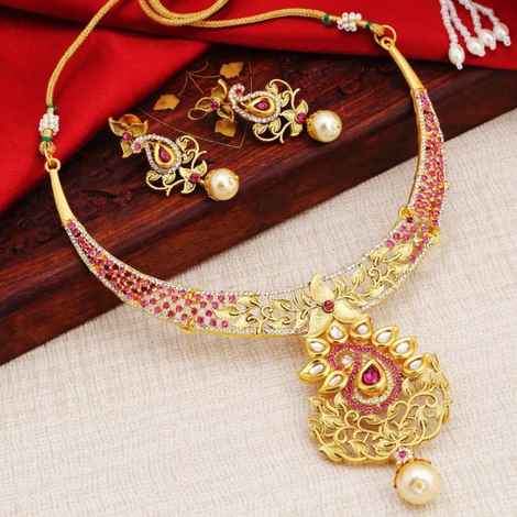 Sukkhi Dazzling Ad Gold Plated Necklace Set For Women - N72463ADAP022018