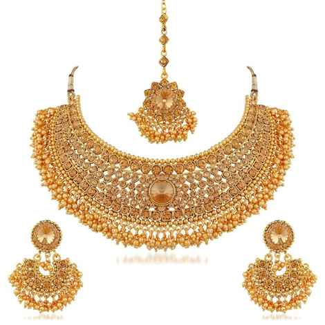 Buy Sukkhi Traditional Pearl Gold Plated Wedding Jewellery LCT Stone Choker Necklace Set For Women - Purplle