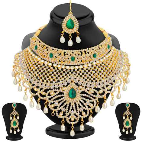 Buy Sukkhi Incredible Pearl Gold Plated Wedding Jewellery Austrian Diamond Choker Necklace Set For Women - Purplle