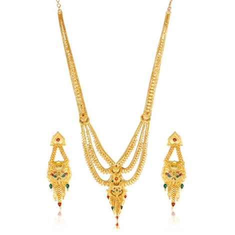 Buy Sukkhi Blossomy 24 Carat Gold Plated Wedding Jewellery Rani Haar Long Haram Necklace Set for Women - Purplle