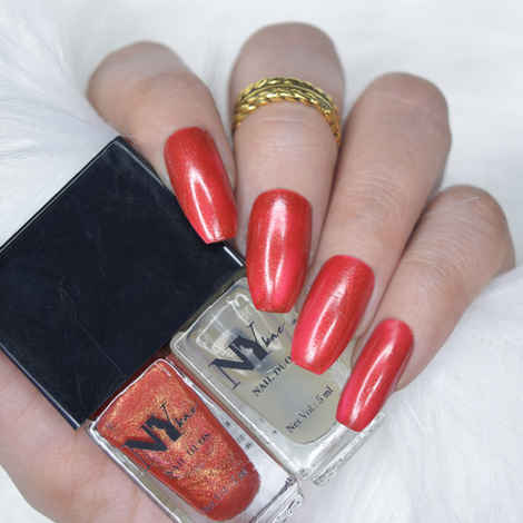 NY Bae Nail Paint Duos, Red Creme Polish with Mattifying Top Coat - Waffle Date (5 ml + 5 ml)