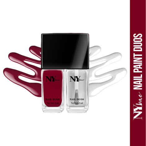 NY Bae Nail Paint Duos, Maroon Creme Polish with Mattifying Top Coat - Wine Date (5 ml + 5 ml)