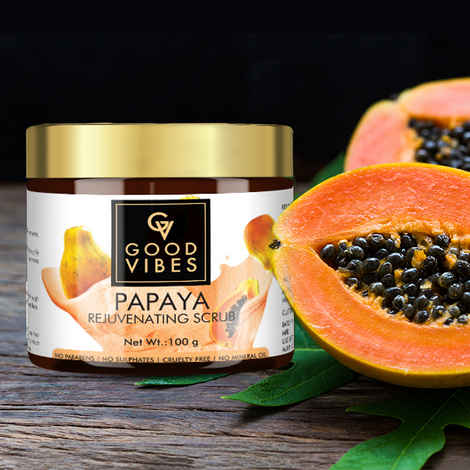 Buy Good Vibes Papaya Rejuvenating Face Scrub | Cleansing, Moisturizing | With Almond Oil | No Parabens, No Sulphates, No Mineral Oil (100 g) - Purplle