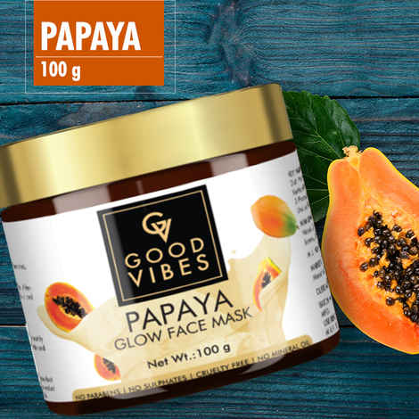 Good Vibes Papaya Glow Face Mask | Brightening Lightens Scars | With Basil | No Parabens No Sulphates No Mineral Oil No Animal Testing (100 g)