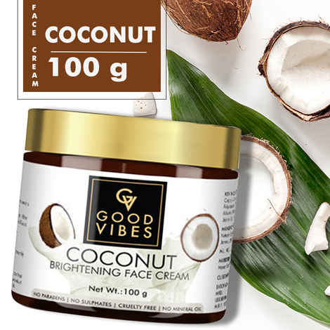 Buy Good Vibes Coconut Brightening Face Cream | Moisturizing, Provides Glow | No Parabens, No Sulphates, No Mineral Oil, No Animal Testing (100 g) - Purplle