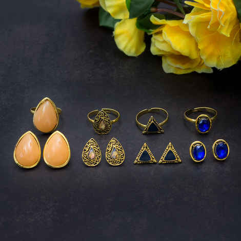 Buy Golden Peacock Gold Color Water Drop Shape Earrings & Rings (12 Pcs) - Purplle