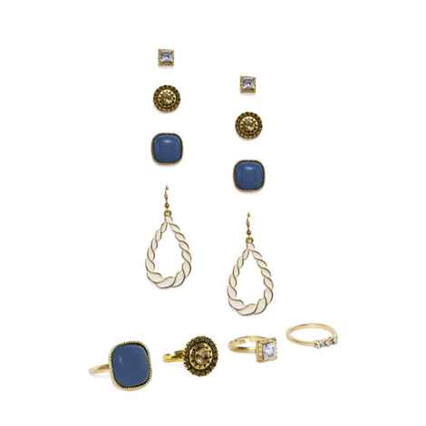 Buy Golden Peacock Gold Color Water Drop&square Shape Earrings & Rings (12 Pcs) - Purplle