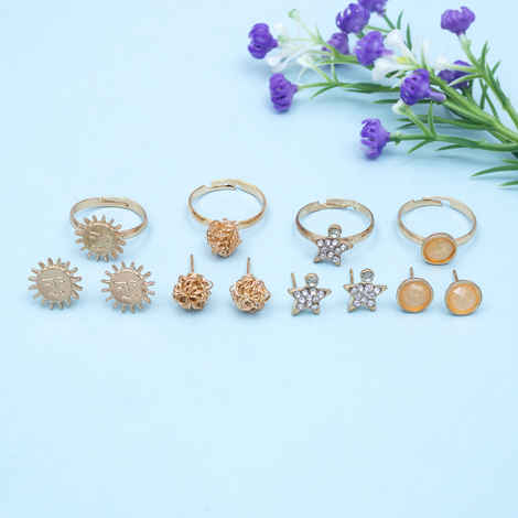 Buy Golden Peacock Gold Colour Flower&star Shape Earrings & Rings (12 Pcs) - Purplle