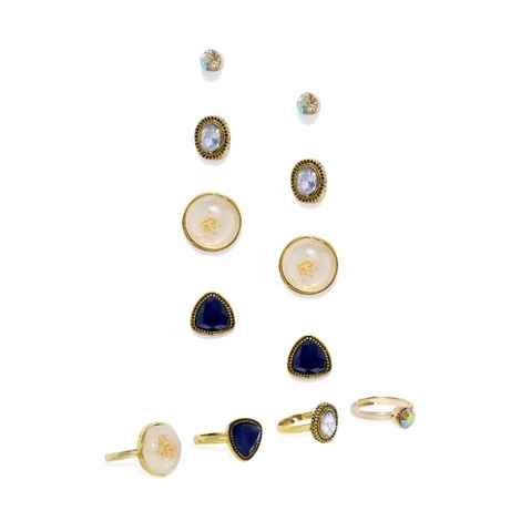 Buy Golden Peacock Gold Round Round Shape Decorated Earrings&rings Set (12 Pcs) - Purplle