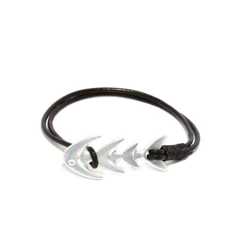 Buy Golden Peacock Unisex Black & Silver-Toned Fish Bone-Shaped Leather Bracelet - Purplle