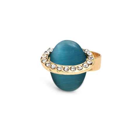 Buy Golden Peacock Blue Oval Shaped Finger Ring - Purplle