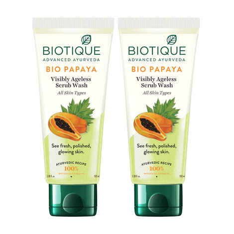 Biotique Bio Papaya Visibly Ageless Scrub Wash For All Skin Types (100 ml X2)