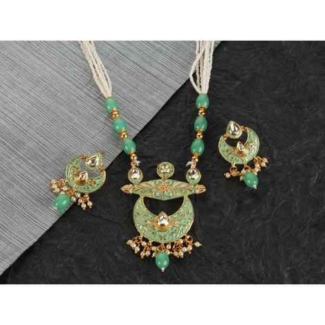 Buy Kord Store Contemporary Green Stone Traditional Jewellery Necklace Set with Earrings for Women and Girls KSNKE60137 - Purplle