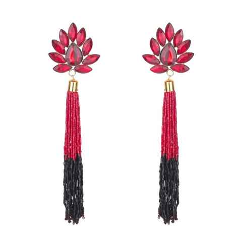 Buy Crunchy Fashion Red Crystal Beaded Multicolored Tassel Earrings - Purplle