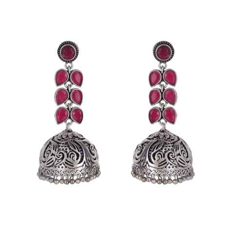 Buy Royal Bling Oxidized Gold Red Crystal Jhumka Earrings - Purplle