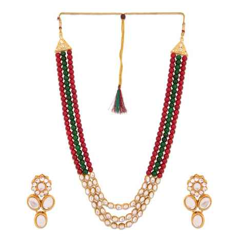 Buy Crunchy Fashion Red & Green Pearls Kundan Raani Haar - Purplle