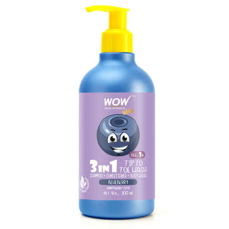 WOW Skin Science Kids 3 In 1 Tip To Toe Wash (Shampoo + Conditioner + Bodywash) - Blueberry (300 ml)