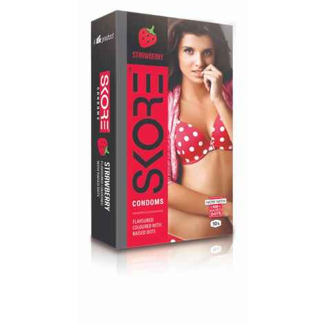 Buy Skore Condoms Strawberry 10's with 1500+ Raised Dots - Purplle