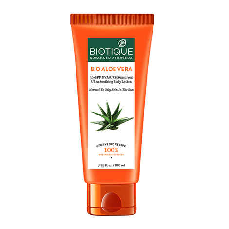 Buy Biotique Bio Aloe Vera Ultra Soothing Face Lotion SPF 30+ UVA/UVB Sunscreen (100 ml) - Purplle