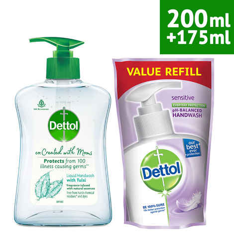Buy Dettol Tulsi Handwash Refill and Pump (200 ml + 175 ml) (co-Created with Moms) - Purplle