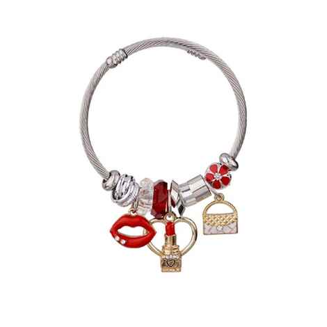 Buy Ferosh Red Lips Silver Charm Bracelet - Purplle