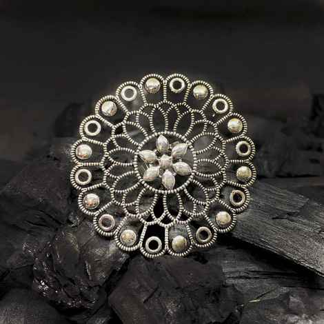 Buy Ferosh Keara Oxidized Silver Floral Statement Ring - Purplle