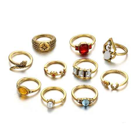 Buy Ferosh Anaise Rhinestone Studded Ring Set - 10 Pcs Ring Set - Purplle