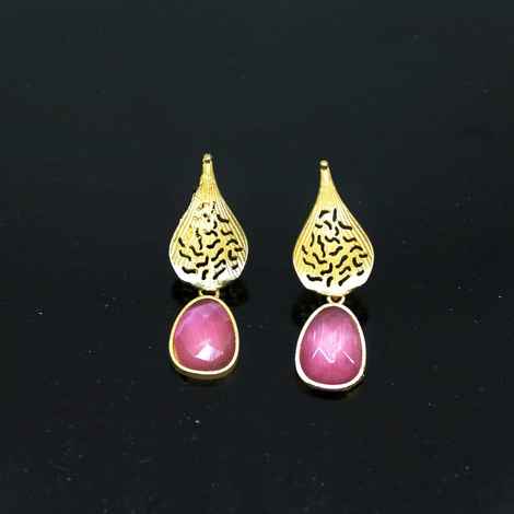 Buy Ferosh Fadhiya Golden Pink Stone Drop Earrings - Purplle