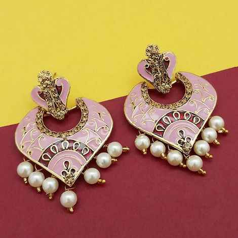 Buy Ferosh Pink Meenakari Kundan Earrings - Purplle